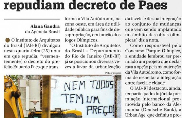 Vila Autódromo - arquitetos repudiam decreto de Paes